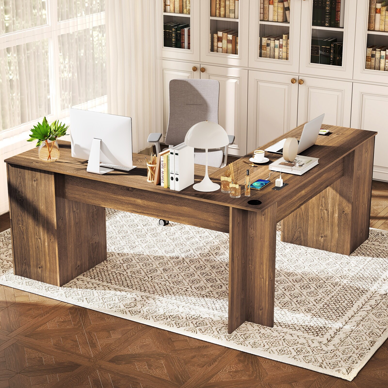Gymax 66 Inch L-Shaped Computer Desk Spacious Corner Desk w