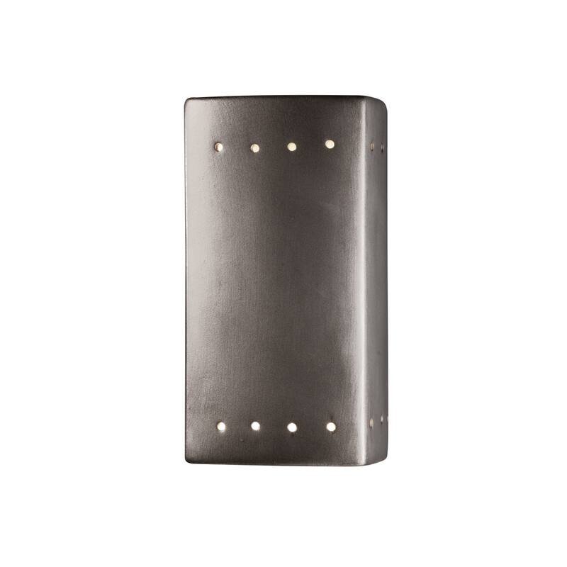 Justice Design Group Ambiance Small Rectangle w/ Perfs Outdoor Closed Top Wall Sconce - Antique Silver