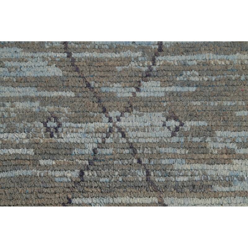 All-Over Trellis Striped Moroccan Area Rug Handmade Wool Carpet - 8'3"x 11'4"