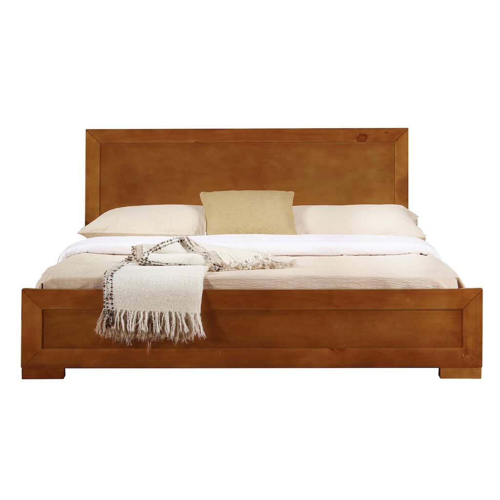 Wooden Platform Bed - Queen Size, Oak Finish, No Box Spring, Strong Slat Support, Modern Bedroom Furniture