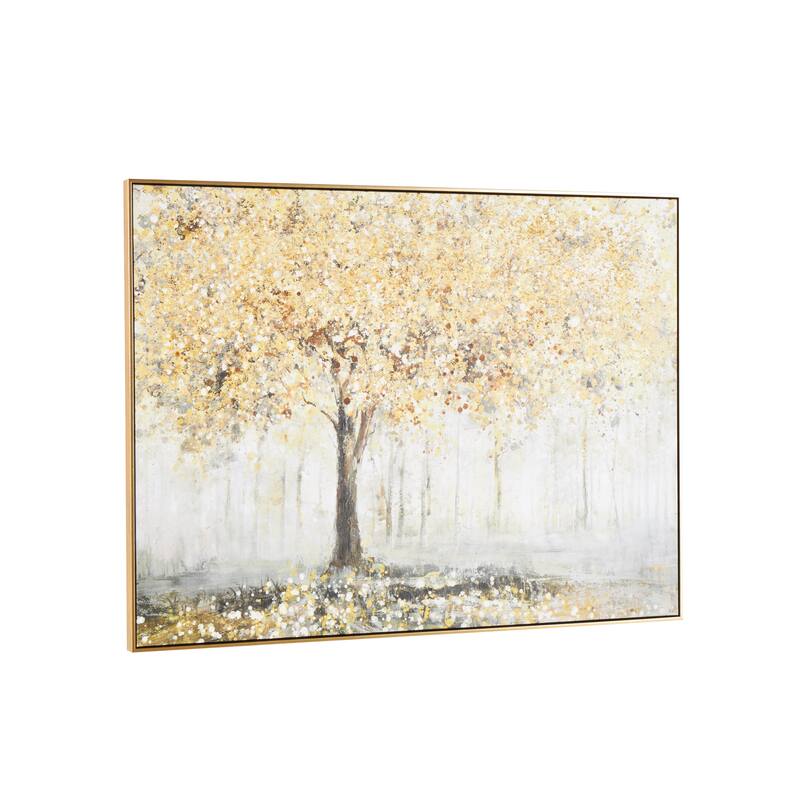 Gold Canvas Paint Splatter Forest Landscape Framed Wall Art