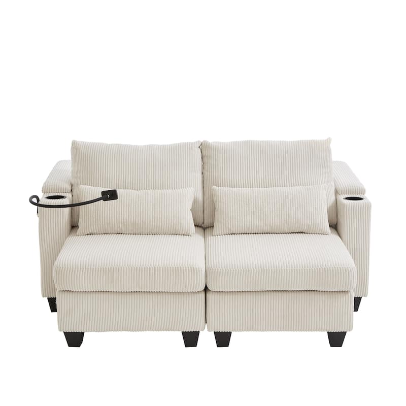 Roomfitters Convertible Corduroy Loveseat Sofa Bed with USB Ports, Cup Holders, Phone Slot and Storage for Living Room