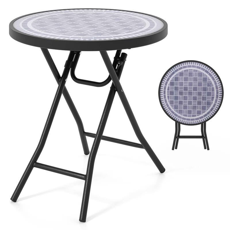 18'' Patio Coffee Table Round Folding Side Table w/ Metal Frame - Grey
