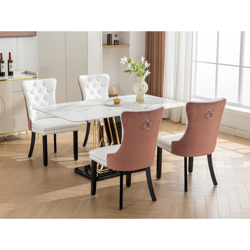 Solid Wood Contemporary PU and Velvet Upholstered Dining Chair