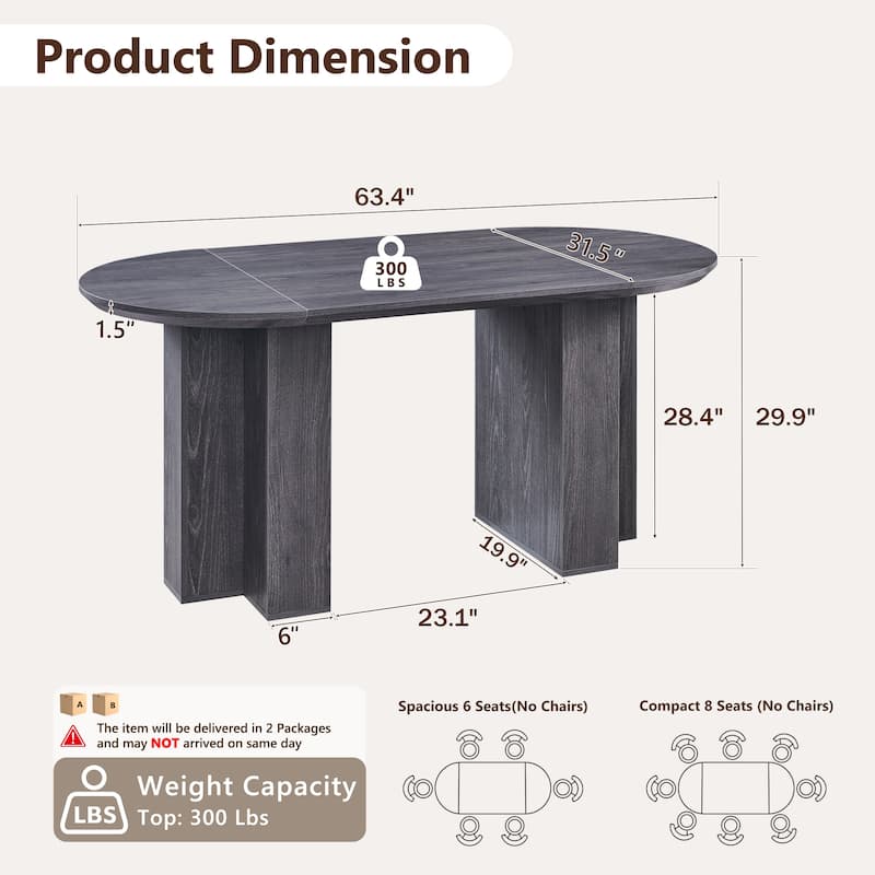 Modern 63" Oval Dining Table, Kitchen Table with Sturdy T-Shaped Base
