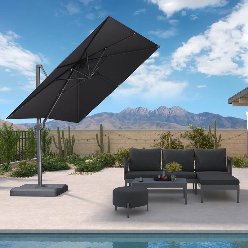 PURPLE LEAF 8 ft Stylish UV50+ Fade Resistant Patio Cantilever Umbrella with 360-degree Rotation - Dark Grey