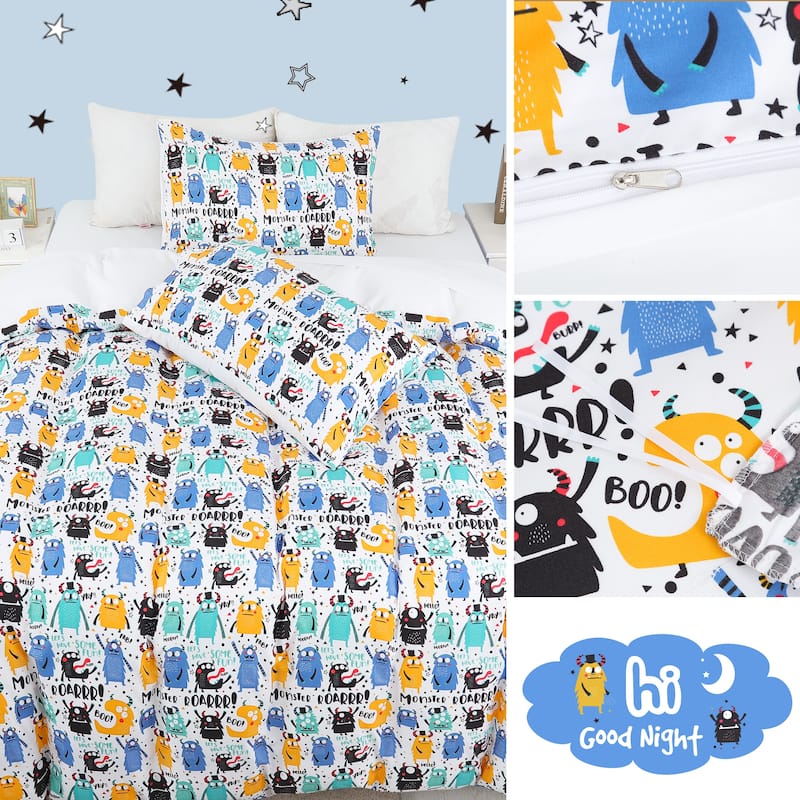 Brushed Microfiber Kids Duvet Cover 5 Piece Cartoon Bedding Set,