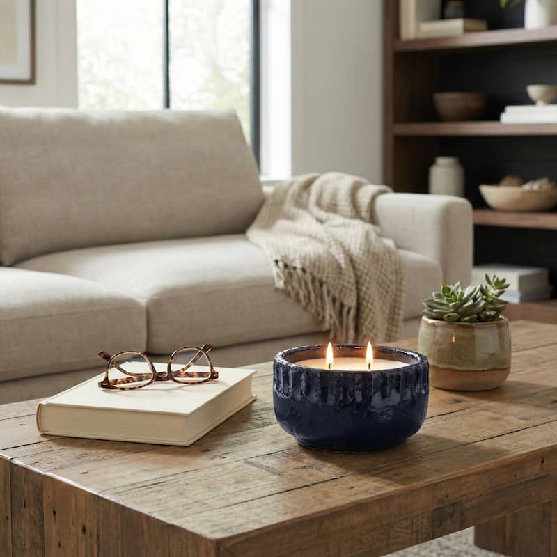 Modern Crackle-Glazed Ceramic Scented Candle - 7"