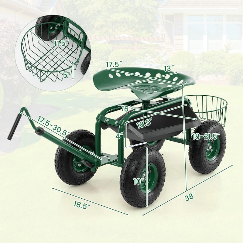 Costway Garden Cart Rolling Work Seat Wagon Scooter for Planting with - See Details