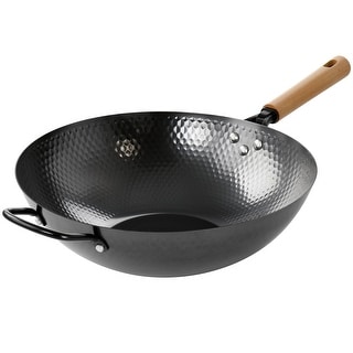Spice by Tia Mowry 12in Carbon Steel Wok with Wooden Handle in Black