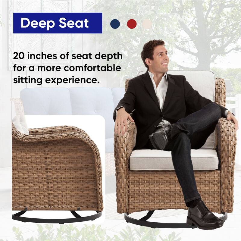 ArcoBay Wicker PE Rattan Outdoor Patio Swivel Glider Chairs with 4'' Olefin Cushions (2-Pack)