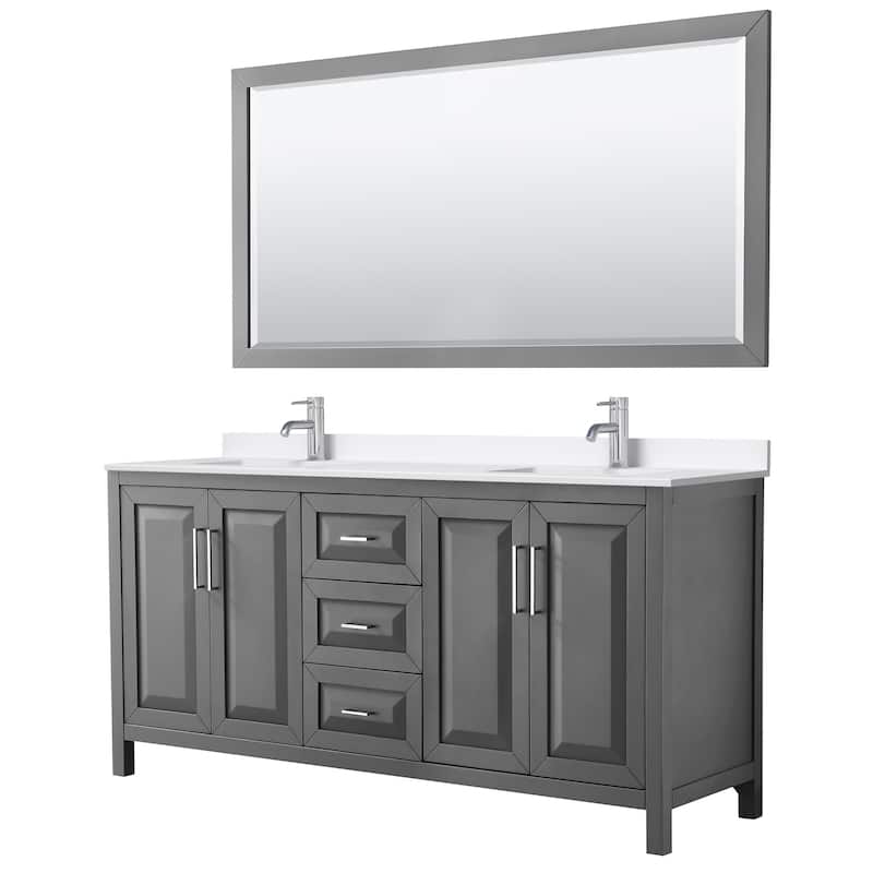 Wyndham Collection WCV252572D-QTZ-UNSM70 Daria 72" Free Standing - Dark Gray / White Quartz Top / Polished Chrome