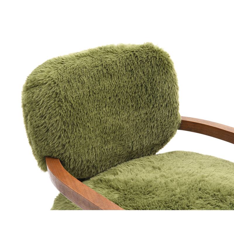 1pc Accent Chair Raked Wooden Arms Tight Back And Seat Soft Faux Fur Contemporary Living Room Furniture