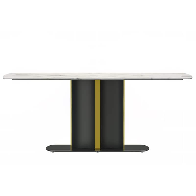 Sylva Dining Table Rectangular Tabletop in Gold Pedestal Base