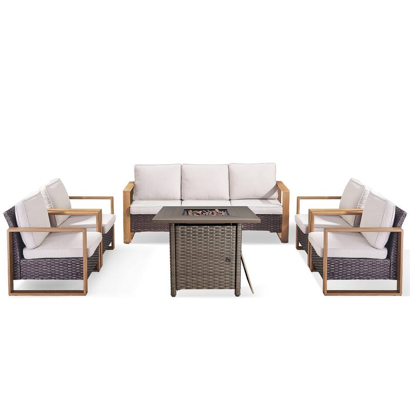 Pocassy 4/6/8PCS Sofa Swivel Chair with Fire Pit Table Set