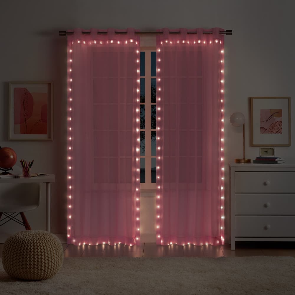 Eclipse Starlight Light Up Sheer Hookless Curtain, 1 Panel, Lights with Remote Control