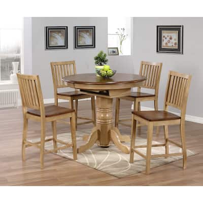 Extendable Dining Set 5 Piece - 42" Round/60" Oval Table & 4 Stools - Seats 6