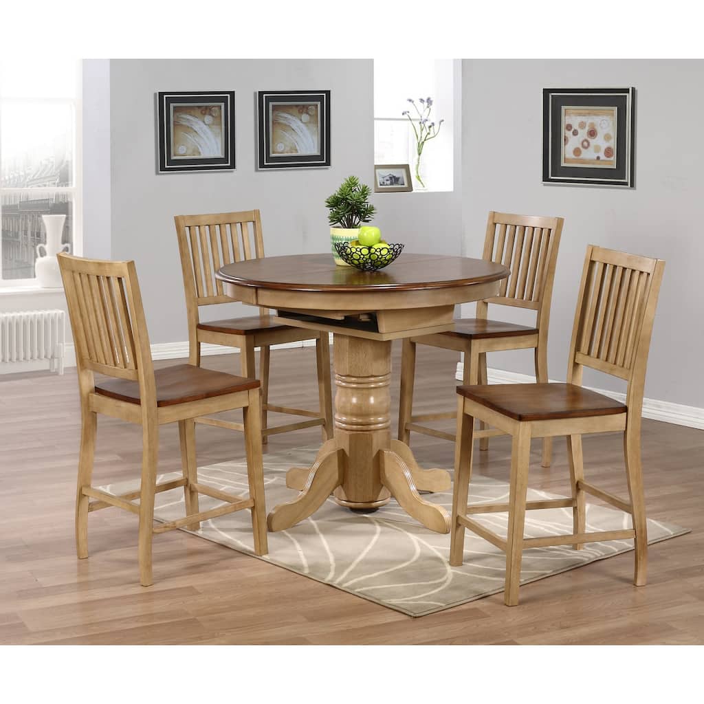 Extendable Dining Set 5 Piece - 42" Round/60" Oval Table & 4 Stools - Seats 6