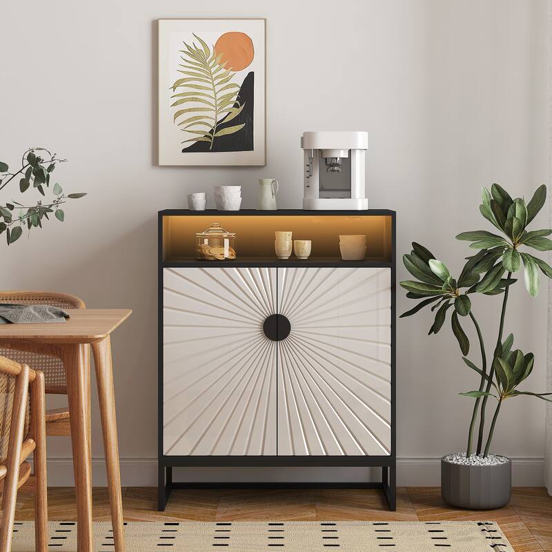 GDFStudio - Liora 5-Tier Shoe Cabinet with Doors and Motion Sensor Light, Adjustable Shelves, Wooden Storage