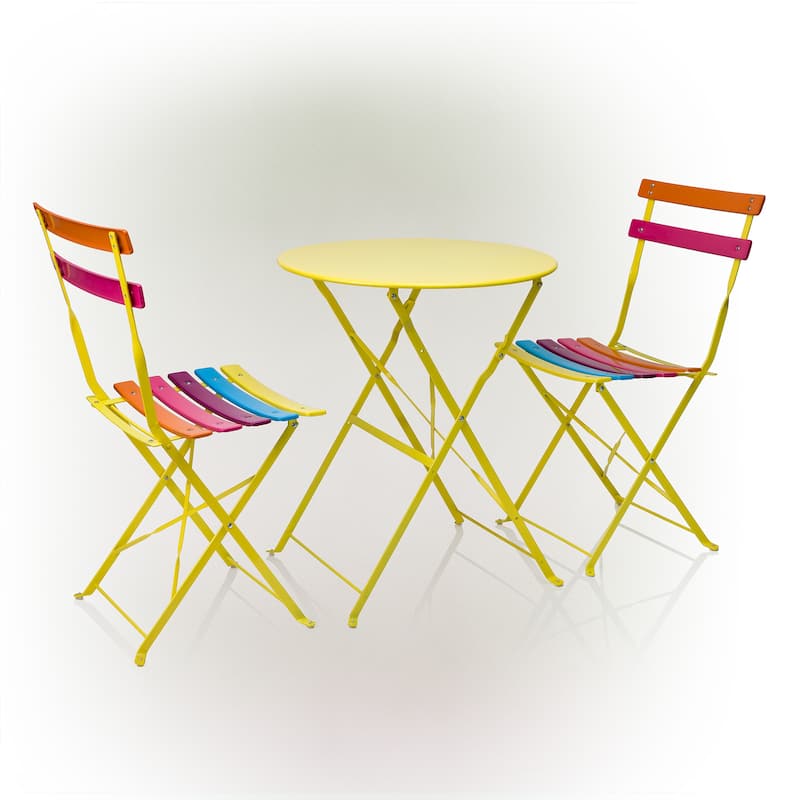 Alpine Corporation Indoor/Outdoor 3-Piece Bistro Set Folding Table and Chairs Patio Seating