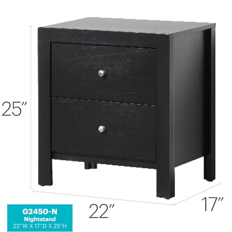 Black Nightstand 25x22x17 with Two Drawers, Compact Bedside Table for Storage and Sleek Modern Bedroom Accent Furniture