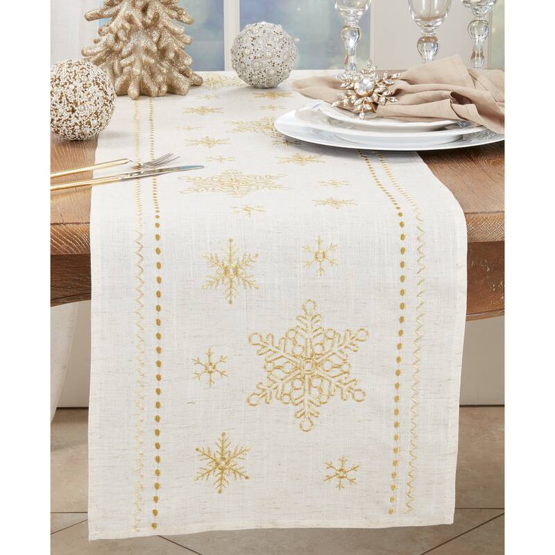 Sophisticated Snowflake Table Runner with Intricate Embroidery - 16"x72"