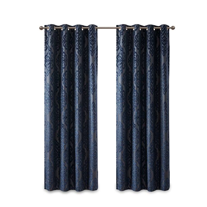 Knitted Jacquard Damask Total Blackout Grommet Top Curtain Panel(Only 1 Pc Panel)