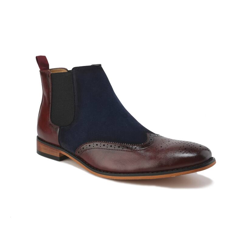 Gino Vitale Mens Wingtip Brogue Two-Tone Chelsea Boots