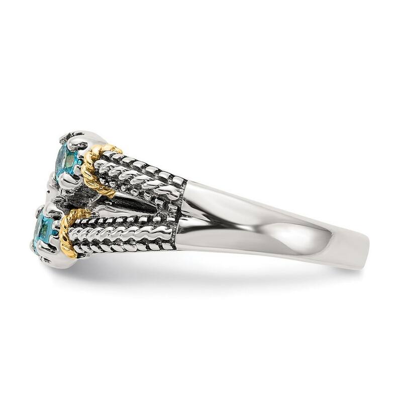 Curata 925 Sterling Silver With 14k Accent Light Swiss Blue Topaz and Peridot Ring