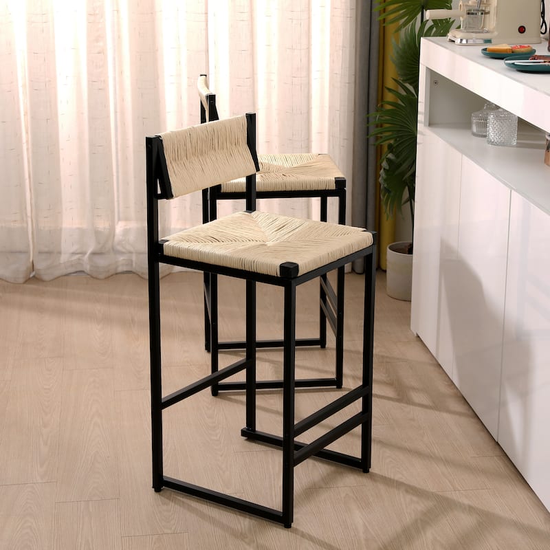 Ostweer Furniture Back Hand Weave Bar Stools Set of 2 (Honey)