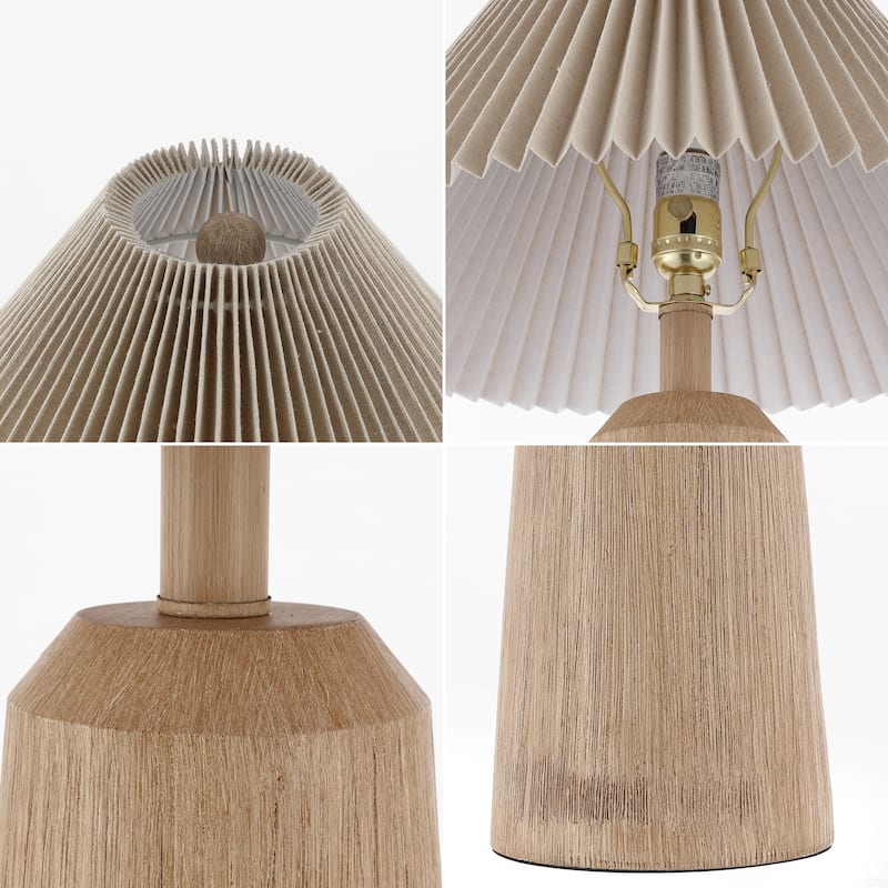 Giulia 20.5" Rustic Scandinavian Resin/Iron Lighthouse LED Table Lamp with Pleated Shade, Beige Wood Finish by JONATHAN Y
