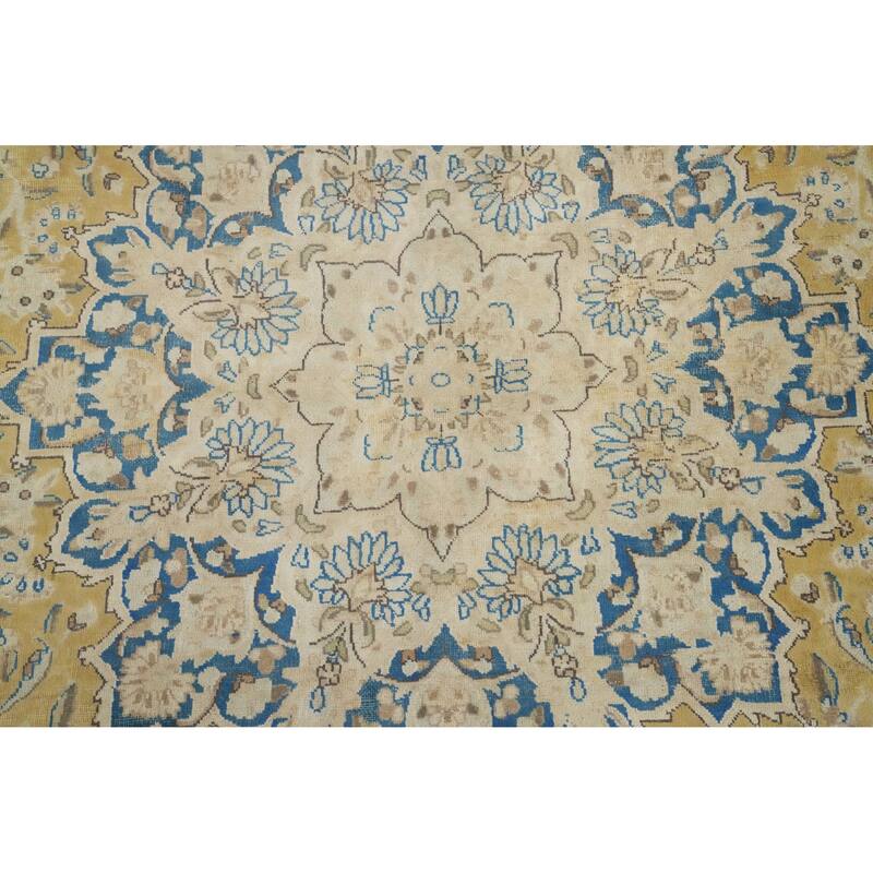Hand Knotted Oriental 100% Wool Carpet Traditional Floral Yellow & Gold Kerman Area Rug - 13' 5'' X 9' 3''