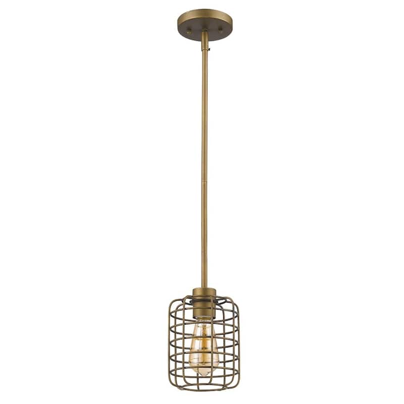 HomeRoots Brushed Gold Metal Cage Hanging Light - 6' X '8.25' X '6