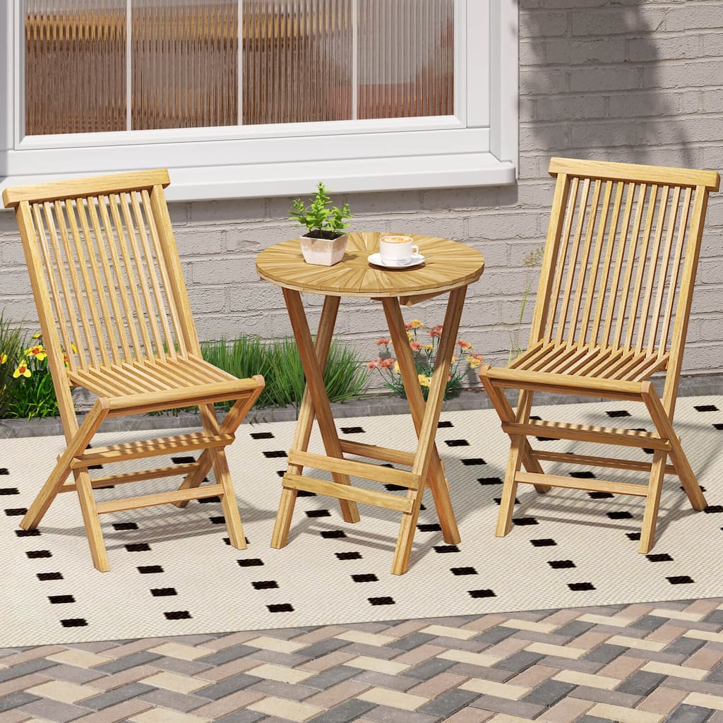 Costway 3 PCS Folding Patio Bistro Set Teak Wood Round Table and - See Details