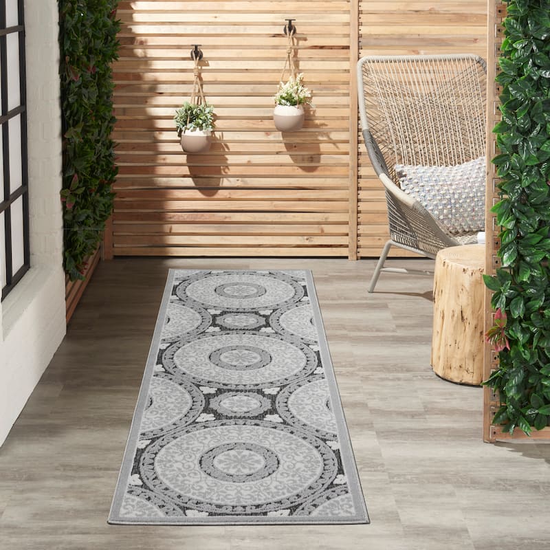 Nourison Calobra Boho Medallion Indoor Outdoor Area Rug - 2'2" x 10' Runner - Grey