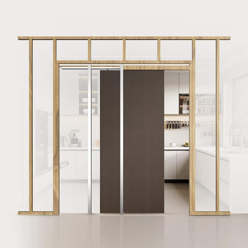 Brown-Silver Wood and Steel Soft-Close Pocket Door Frame Kit Adjustable