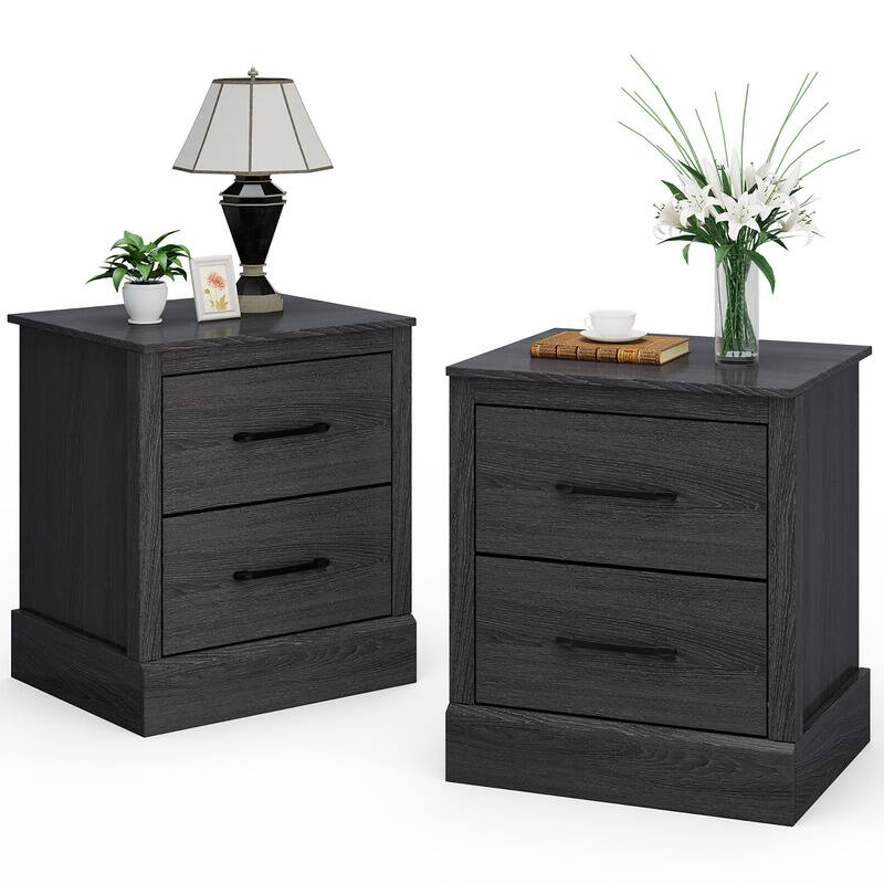 Gymax Set of 2 Drawer Nightstand Bedside Table Compact Sofa End Table - Grey - Wood