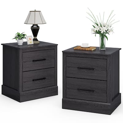 Gymax Set of 2 Drawer Nightstand Bedside Table Compact Sofa End Table