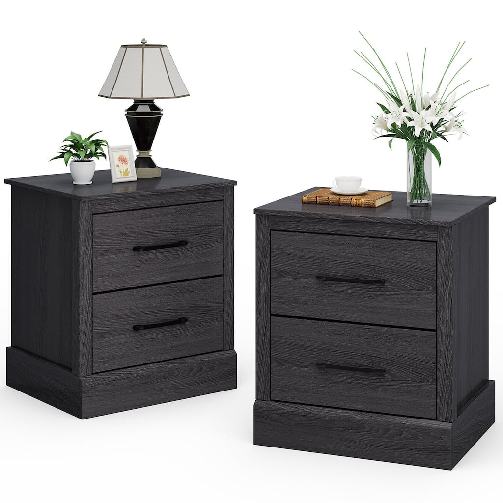 Gymax Set of 2 Drawer Nightstand Bedside Table Compact Sofa End Table