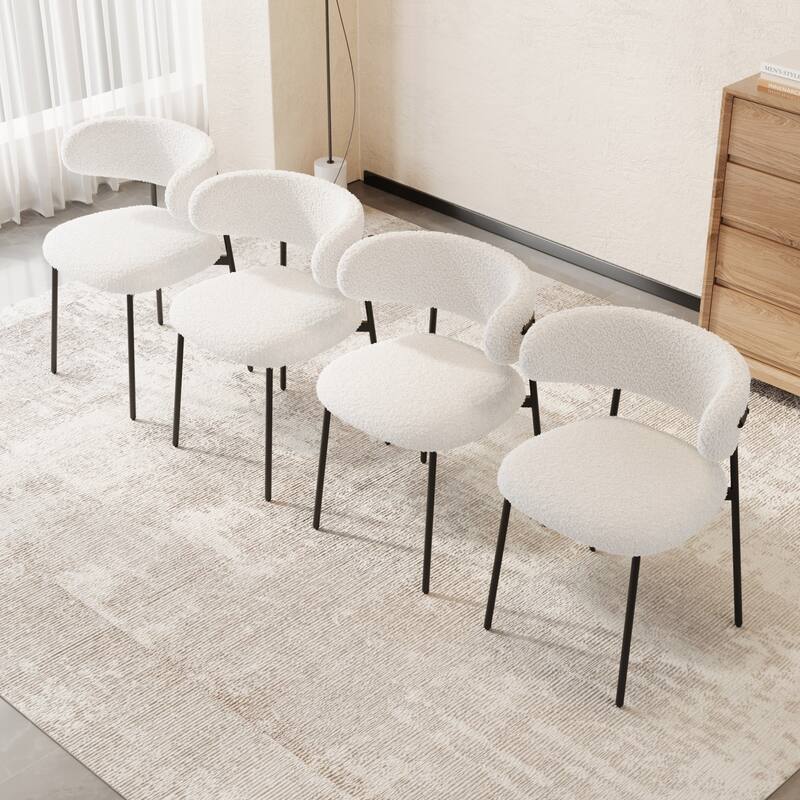 Modern Teddy Velvet 4 Piece Kitchen Dining Chair Set with Cushions, Metal Legs for Dining Room Kitchen Living Room Bedroom