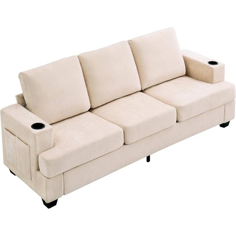89" 3-Seater Sofa, Deep Seat Sofa, Modern Comfy Couches for Living Room with Cup Holders