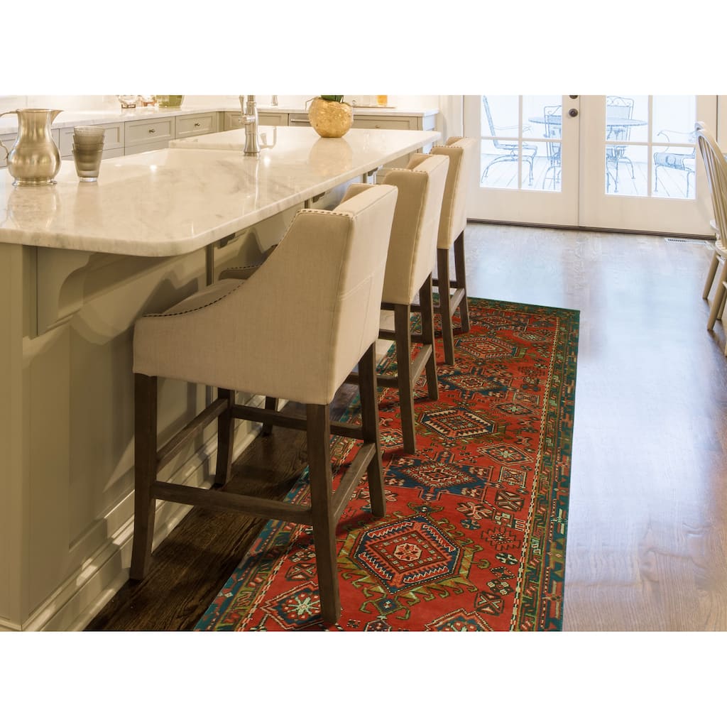 Fine Vintage Distressed Hoda Rust/Navy Runner - 3'2" x 10'9"