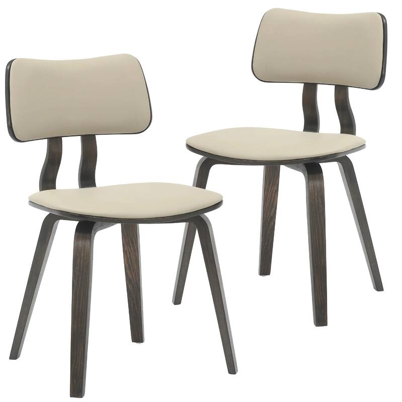 Clivo Leather Dining Chair with Open-Back and Poplar Wood Legs for Kitchen or Dining Room Set of 2 - Dark Walnut/Taupe