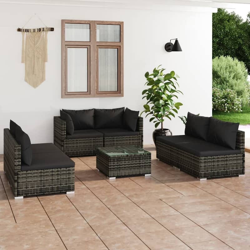 vidaXL Patio Lounge Set Outdoor Sectional Sofa Set Table Garden Poly Rattan - 27.6" x 27.6" x 23.8"