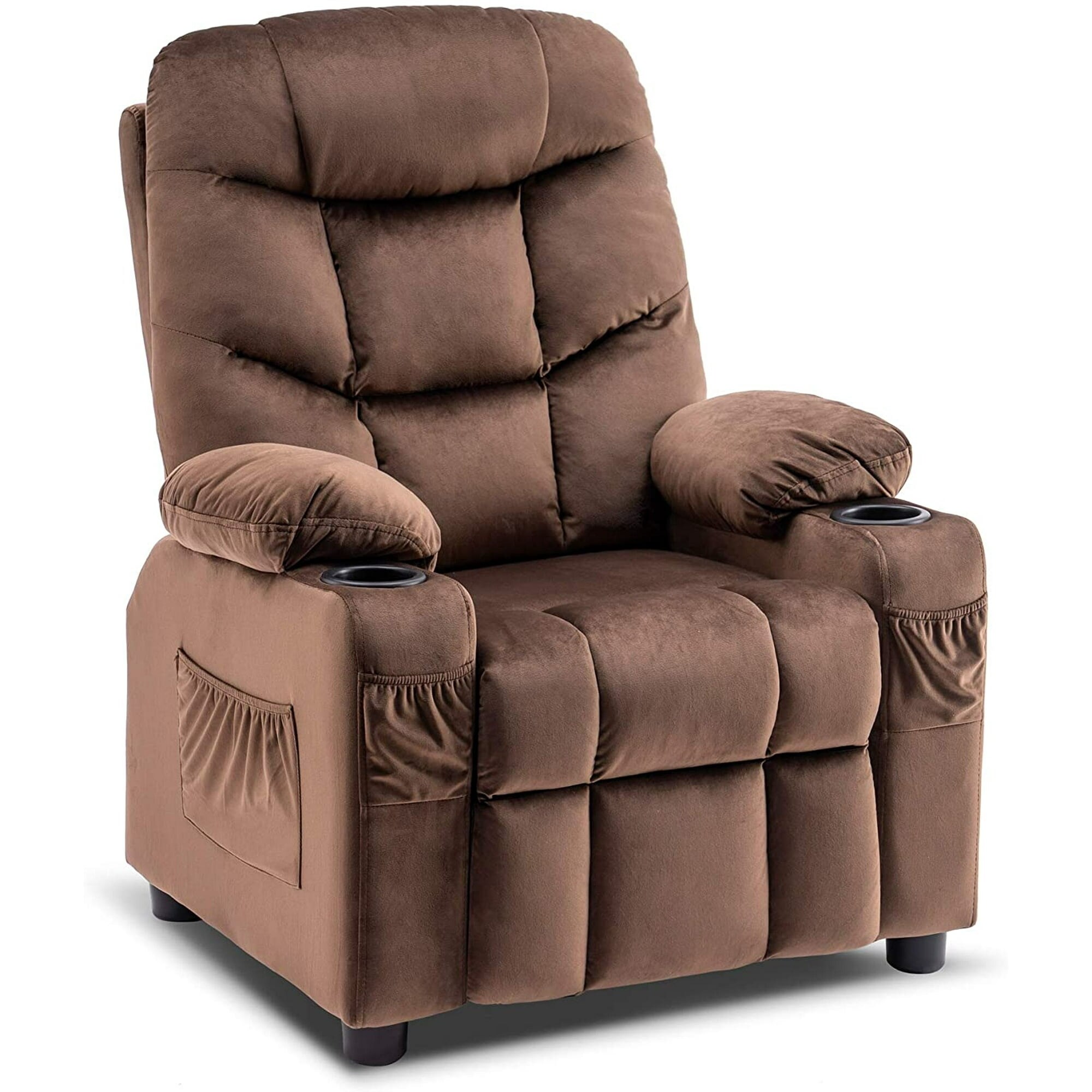 MCombo Big Kids Recliner Chair with Cup Holders Velvet Fabric Bed Bath Beyond 34431329