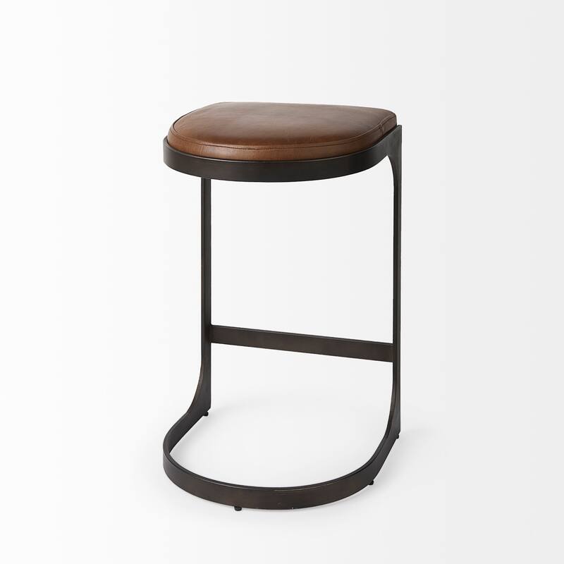 Tyson Black Genuine Leather with Dark Gray Metal Frame Counter Stool