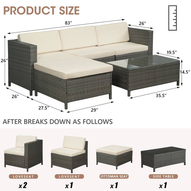 Royalcraft 5 Piece PE Rattan Wicker Sectional Sets
