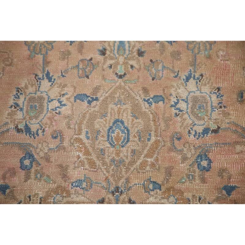 Hand Knotted Oriental 100% Wool Carpet Traditional Floral Pink Mashad Area Rug - 11' 11'' X 8' 9''