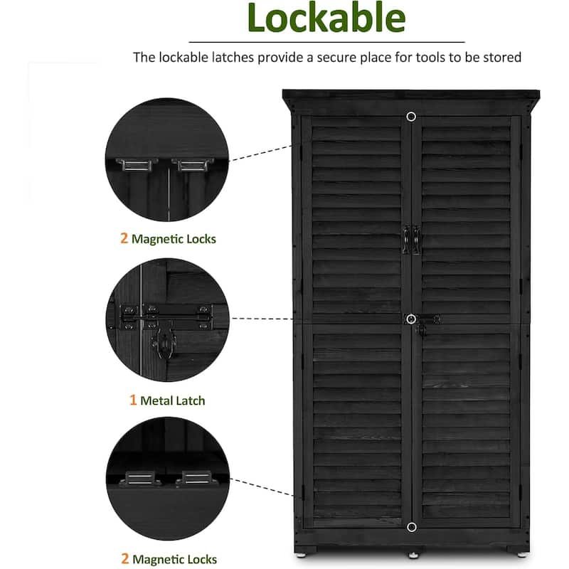 MCombo 63 inch Tall Outdoor Storage Tool Cabinet Shed with Lock for Yard (34.3" L x 18.3" W x 63" H), Wooden 0870