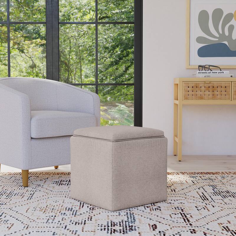 HomePop Storage Ottoman with Tray Top - Light Brown Woven